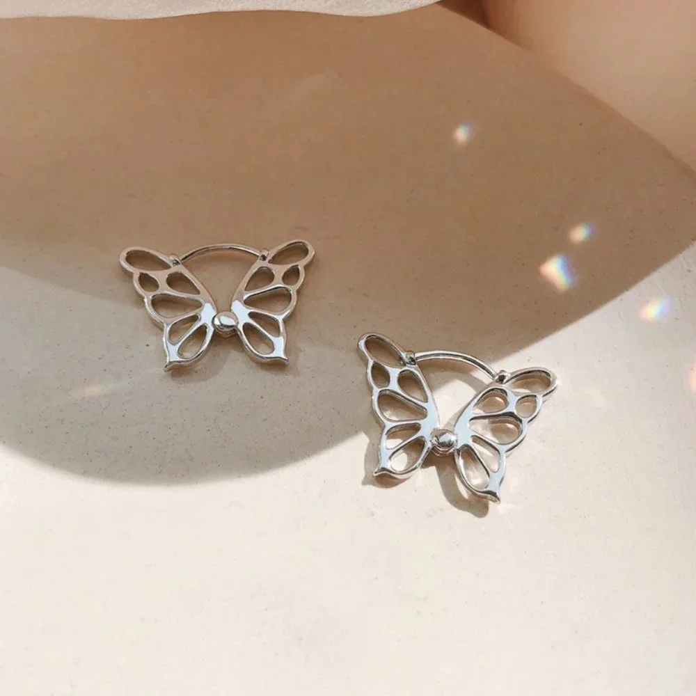 Sterling Silver Butterfly Outline Stud Earrings - Women's Jewelry - Picture 5 of 8